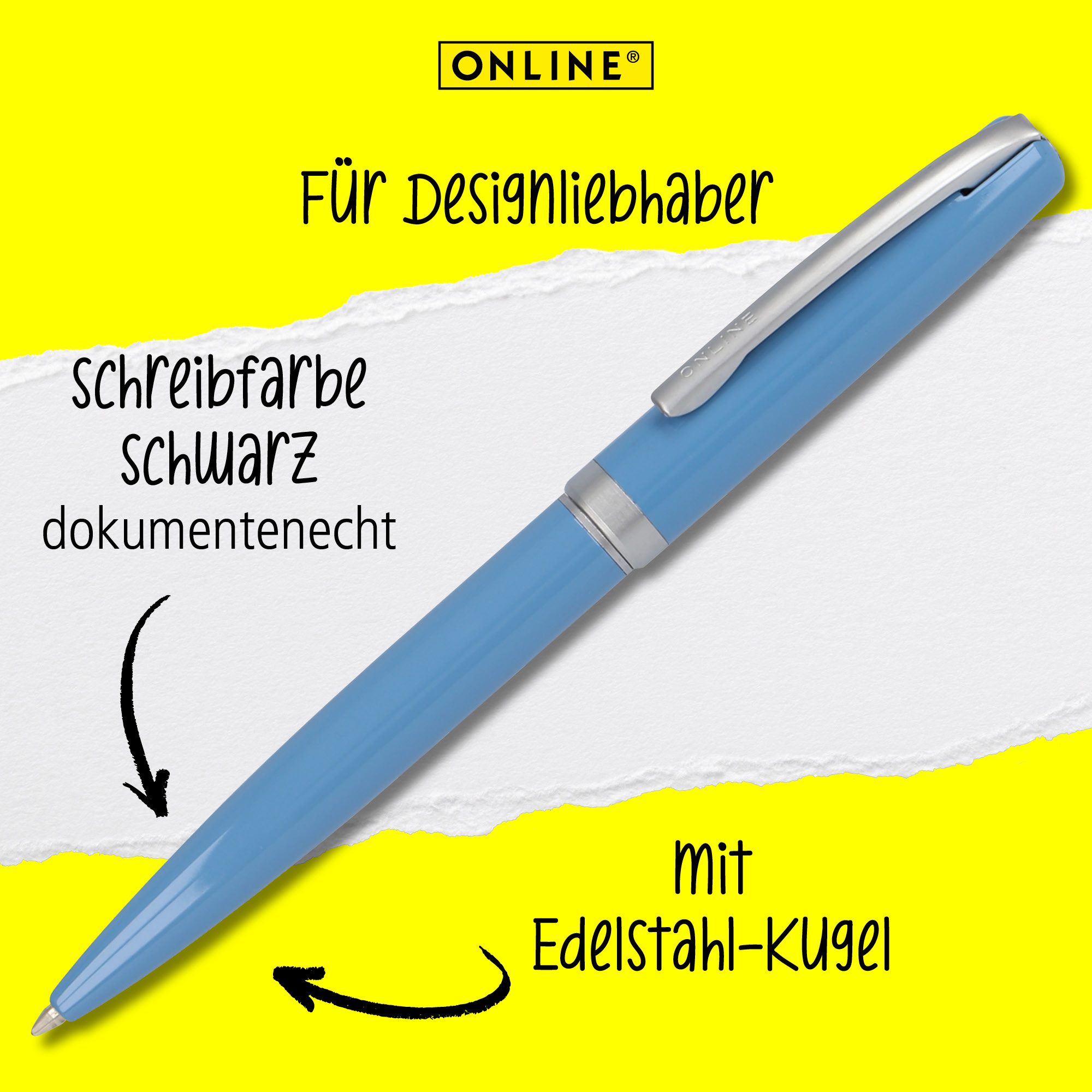 Schreibfarbe schwarz, mit Edelstahl-Kugel